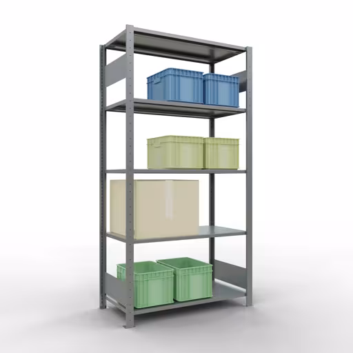 Scaffale base, scaffale, sistema a innesto MULTIplus150, 2000 x 1000 x 500 mm (AxLxP), 5 ripiani, barre longitudinali, zincato dalla categoria scaffale base con GTIN 4004514280350 Scaffale base, scaffale, sistema a innesto MULTIplus150, 2000 x 1000 x 500 mm (AxLxP), 5 ripiani, barre longitudinali, zincato della marca Schulte Lagertechnik della gamma dei sistemi a innesto