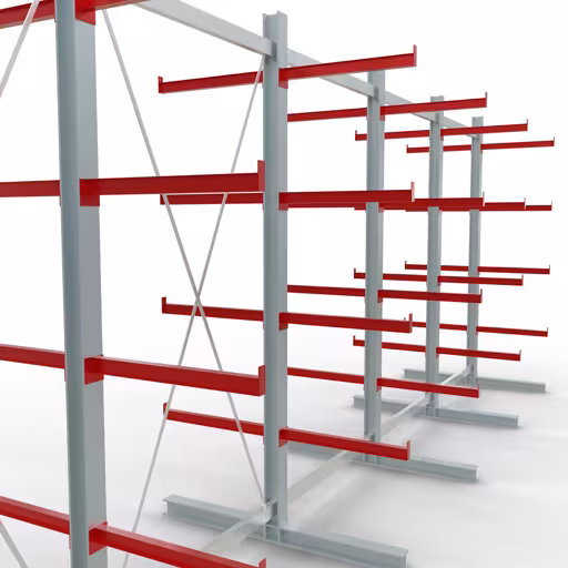Scaffale completo K 6000, bifacciale, 3000 x 2x 7500 x 2x 750 mm, RAL 7001 / RAL 3000, 5 livelli di stoccaggio di Schulte Lagertechnik della categoria scaffalature cantilever