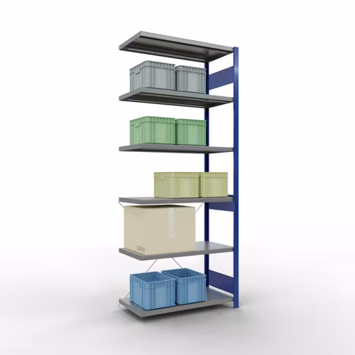 Image du produit n° 15 de l'article Rayonnage complémentaire, rayonnage à étagères, système enfichable MULTIplus330, 2500 x 1000 x 500 mm (HxLxP), 6 étagères, traverse, RAL 5010 bleu gentiane/galvanisé Figure n° 15 de l'article étagère complémentaire, étagère à étagères, système enfichable MULTIplus330, 2500 x 1000 x 500 mm, 6 étagères, RAL 5010 bleu gentiane/galvanisé du groupe de produits système enfichable de la marque Schulte Lagertechnik