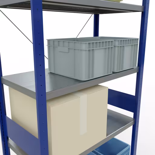 Grundregal, Fachbodenregal Stecksystem MULTIplus250, 3000 x 1000 x 500 mm (HxBxT), 7 Fachböden, Kreuzstrebe, RAL 5010 enzianblau/verzinkt mit der GTIN 4004514283207 Grundregal, Fachbodenregal Stecksystem MULTIplus250, 3000 x 1000 x 500 mm (HxBxT), 7 Fachböden, Kreuzstrebe, RAL 5010 enzianblau/verzinkt von Schulte Lagertechnik mit der Artikelnr. 12952-B