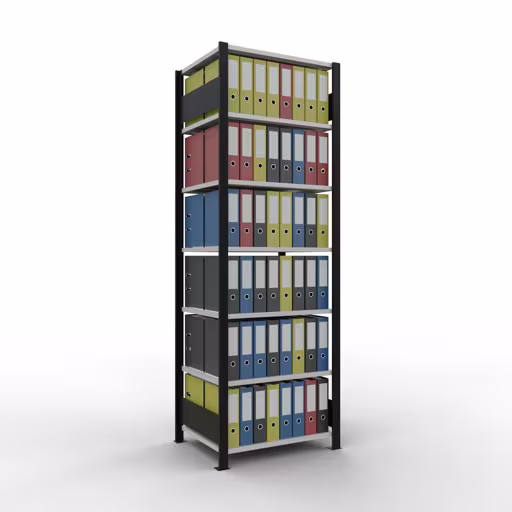 Figure n° 10 de l'article, système d'étagères de bureau MULTIplus150, 2300 x 750 x 600 mm, 7 étagères, barres de longueur, noir/gris clair du groupe de produits étagères de bureau de la marque Schulte Lagertechnik