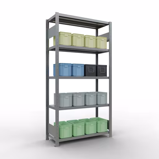 Une autre vue de l'article Etagère Basic, étagère à étagères, système enfichable MULTIplus250, 2000 x 1000 x 400 mm, 5 étagères, barres longitudinales, galvanisé Une autre vue de l'article étagère de base, étagère à étagères, système enfichable MULTIplus250, 2000 x 1000 x 400 mm, 5 étagères, galvanisé de la catégorie système enfichable
