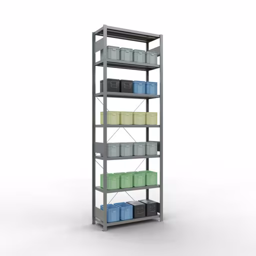 Figura n. 7 dell'articolo scaffale base, scaffale, sistema a innesto MULTIplus330, 3000 x 1000 x 400 mm (AxLxP), 7 ripiani, traversa, zincato del gruppo di prodotti sistema a innesto della marca Schulte Lagertechnik