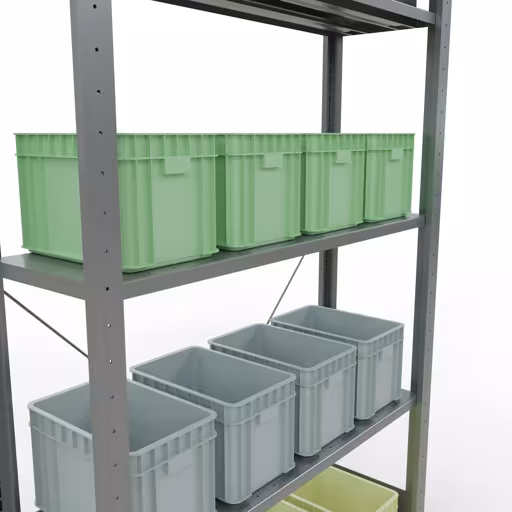 Une autre vue de l'article Etagère Basic, étagère, système enfichable MULTIplus150, 2000 x 1000 x 300 mm (HxLxP), 5 étagères, traverse, galvanisé - Expressline Une autre vue de l'article étagère de base, étagère à étagères, système enfichable MULTIplus150, 2000 x 1000 x 300 mm, 5 étagères, galvanisé - Expressline de la catégorie système enfichable