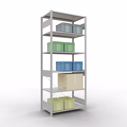 Étagère de base, étagère, système enfichable MULTIplus150, 2500 x 1000 x 600 mm, 6 étagères, gris clair RAL 7035 de Schulte Lagertechnik avec le réf. 32661