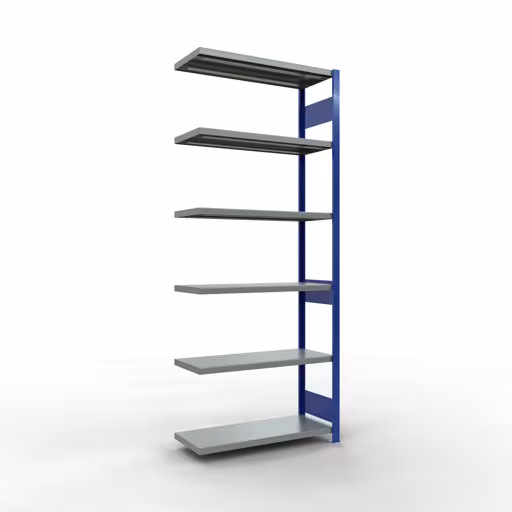 Scaffale aggiuntivo, scaffale, sistema a innesto MULTIplus330, 2500 x 1000 x 400 mm (AxLxP), 6 ripiani, barra longitudinale, RAL 5010 blu genziana/zincato, ripiano aggiuntivo, articolo n. 13946-LR-B