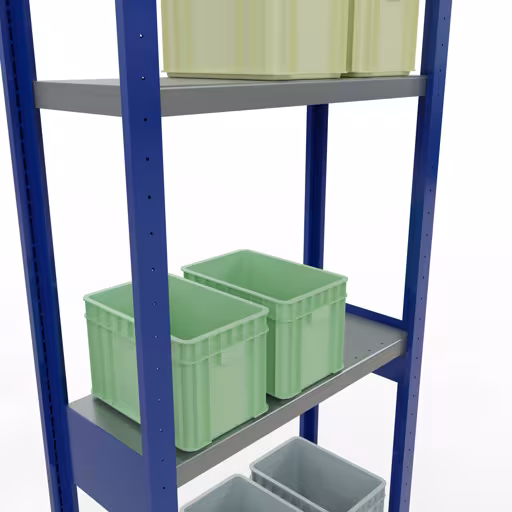 Image du produit n° 15 de l'article étagère de base, étagère, système enfichable MULTIplus250, 3000 x 750 x 300 mm, 7 étagères, barre de longueur, RAL 5010 bleu gentiane/galvanisé/galvanisé Figure n° 15 de l'article étagère de base, étagère, système enfichable MULTIplus250, 3000 x 750 x 300 mm, 7 étagères, RAL 5010 bleu gentiane/galvanisé/galvanisé du groupe de produits système enfichable de Schulte Lagertechnik