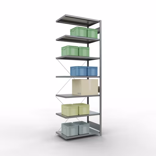 Scaffali aggiuntivi, scaffali, sistema a innesto MULTIplus330, 3000 x 1000 x 600 mm (AxLxP), 7 ripiani, traversa, zincato di Schulte Lagertechnik con l'articolo n. 13967