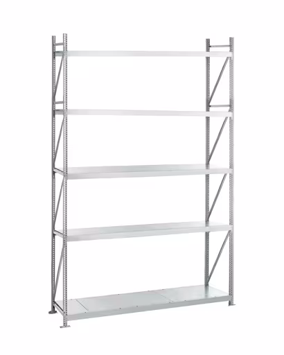 Un'altra vista dell'articolo scaffale base, scaffale a campata larga WS 3000 con pannelli in acciaio, 3000 x 2500 x 500 mm, zincato, 5 livelli, portata scomparto 500 kg, portata per campata 2.500 kg della categoria scaffalatura a campata larga