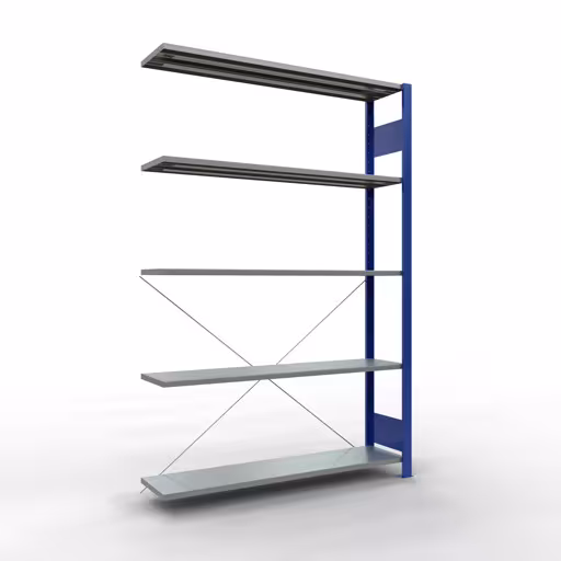 Étagère supplémentaire, étagère, système enfichable MULTIplus150, 2000 x 1300 x 300 mm (HxLxP), 5 étagères, traverse, RAL 5010 bleu gentiane/galvanisé, étagère supplémentaire, réf. 12735-130-B