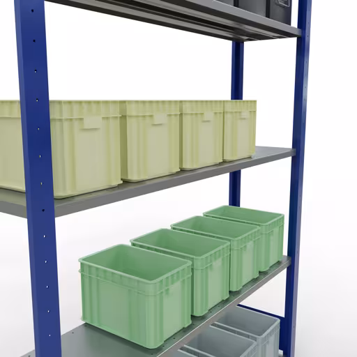 Étagère de base, étagère à étagères, système enfichable MULTIplus150, 2000 x 1300 x 300 mm, 5 étagères, RAL 5010 bleu gentiane/galvanisé de Schulte Lagertechnik avec le numéro d'article. 12730-130-LR-B