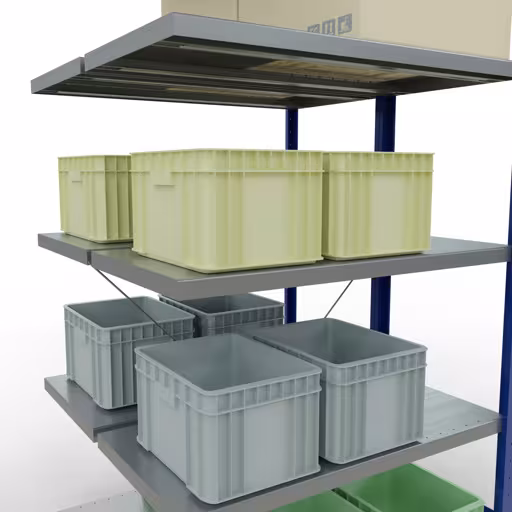 Figura n. 15 dell'articolo scaffale aggiuntivo, scaffale doppio, sistema di scaffali MULTIplus250, 2000 x 1000 x (2x500) mm (AxLxP), 2x5 ripiani, traversa, RAL 5010 blu genziana dal gruppo di prodotti scaffali della marca Schulte Lagertechnik