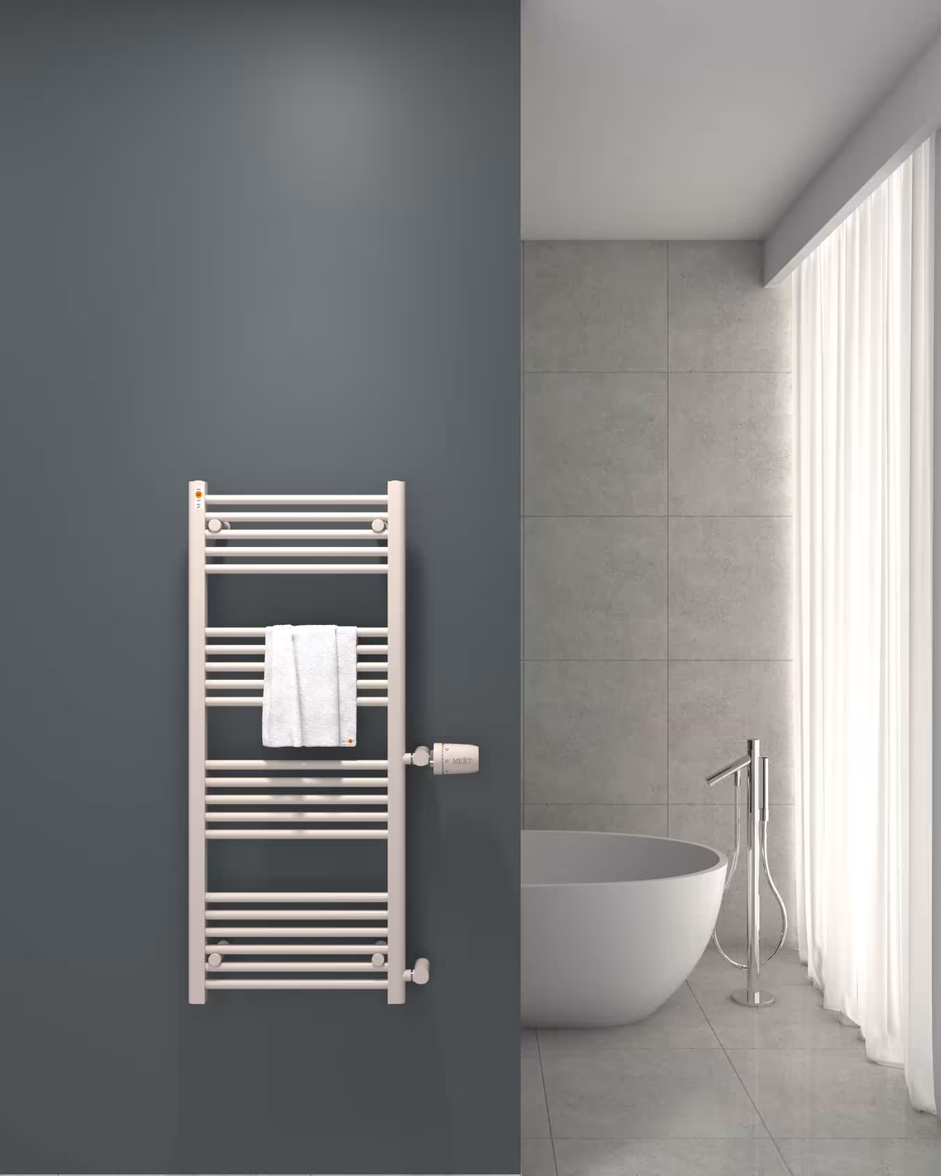 Radiatore da bagno di ricambio bianco dritto, 500 x 1200 mm, attacco laterale 500 mm della MERT Radiatore da bagno di ricambio MERT bianco dritto, attacco laterale, radiatore di ricambio, articolo n. 1-50x120-ASR-50