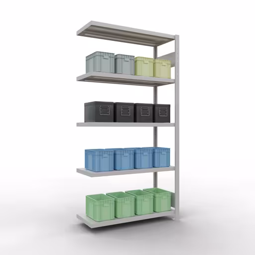 Scaffali aggiuntivi, scaffali, sistema a innesto MULTIplus330, 2000 x 1000 x 400 mm (AxLxP), 5 ripiani, barre longitudinali, RAL 7035 grigio chiaro di Schulte Lagertechnik con l'articolo n. 33845-LR