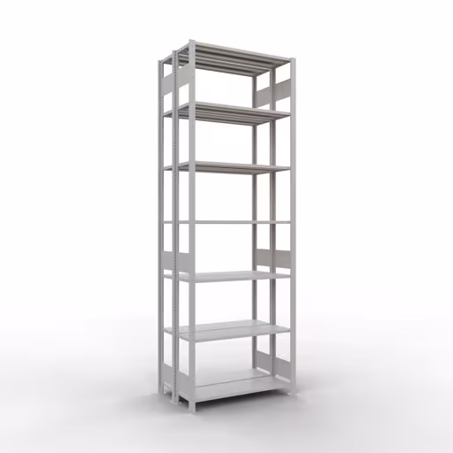 Étagère de base, étagère double, système d'étagères enfichables MULTIplus150, 3000 x 1000 x (2x300) mm, 2x7 étagères, gris clair RAL 7035 de Schulte Lagertechnik avec le numéro d'article 110001. 33132