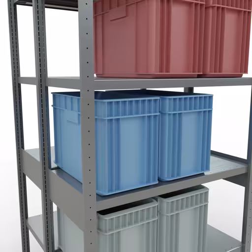 Une autre vue de l'article Etagère de base, étagère double, étagère système enfichable MULTIplus250, 2500 x 1000 x (2x500) mm, 2x6 étagères, barres de longueur, galvanisé Une autre vue de l'article Étagère de base, étagère double, système d'étagères enfichables MULTIplus250, 2500 x 1000 x (2x500) mm, 2x6 étagères, galvanisées de la catégorie étagères