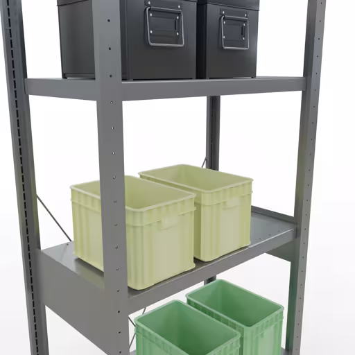 Une autre vue de l'article étagère de base, étagère à étagères, système enfichable MULTIplus250, 2500 x 750 x 400 mm, 6 étagères, galvanisé de la catégorie système enfichable