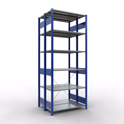 Scaffale base, scaffale doppio, sistema di scaffali MULTIplus150, 2500 x 1000 x (2x400) mm (AxLxP), 2x6 ripiani, traversa, RAL 5010 blu genziana della marca Schulte Lagertechnik dal programma scaffali