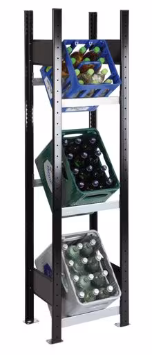 Scaffale Basic, scaffale per casse di bevande 1800 x 400 x 300 mm (AxLxP), nero/argento, 3 livelli per 3 casse di bevande della categoria stoccaggio di bevande con GTIN 4004514244871 Scaffale Basic, scaffale per casse di bevande 1800 x 400 x 300 mm (AxLxP), nero/argento, 3 livelli per 3 casse di bevande della marca Schulte Lagertechnik dal programma Scaffali