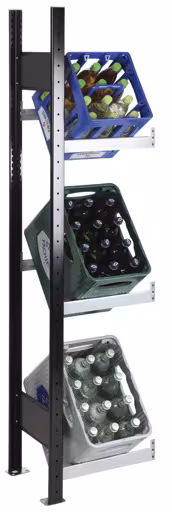 Étagère supplémentaire, support pour caisses à boissons 1800 x 400 x 300 mm (HxLxP), noir/argent, 3 niveaux pour 3 caisses à boissons de Schulte Lagertechnik Étagère supplémentaire, support pour caisses à boissons 1800 x 400 x 300 mm (HxLxP), noir/argent, 3 niveaux pour 3 caisses à boissons, rangement pour boissons, réf. 37002-S