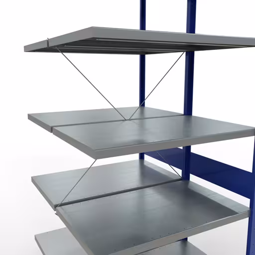 Image du produit n° 12 de l'article Système d'étagères enfichables MULTIplus250, 3000 x 1000 x (2x600) mm, 2x7 tablettes, traverse, RAL 7035 gris clair/bleu gentiane Image du produit n° 12 de l'article Système enfichable MULTIplus250, 3000 x 1000 x (2x600) mm, 2x7 étagères, RAL 7035 gris clair/bleu gentiane de la gamme d'étagères de Schulte Lagertechnik