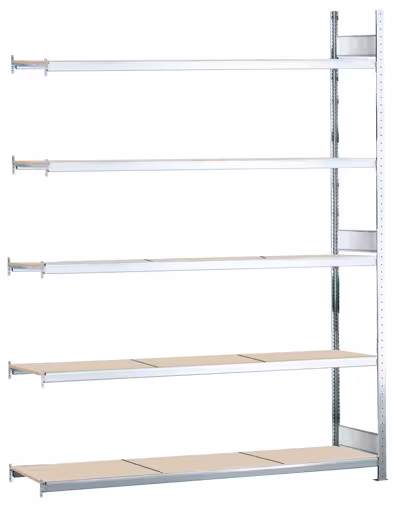 Rayonnage supplémentaire, rayonnage à grande portée WS 2000 avec panneaux de particules, 3000 x 2500 x 600 mm (HxLxP), galvanisé, 5 niveaux, charge par compartiment 400 kg, charge par travée 2 000 kg, WS2000, réf. 15785