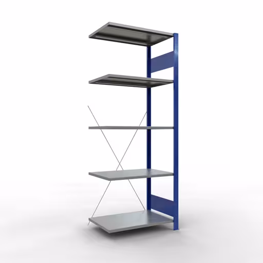 Rayonnage supplémentaire, étagère, système enfichable MULTIplus150, 2000 x 750 x 500 mm, 5 étagères, traverse, RAL 5010 bleu gentiane/galvanisé/galvanisé de Schulte Lagertechnik avec le numéro d'article : 12755-75-B