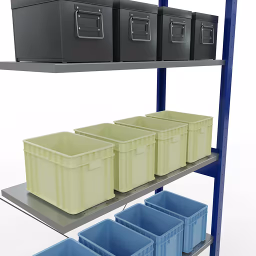 Image du produit n° 11 de l'article étagère complémentaire, étagère, système enfichable MULTIplus150, 2500 x 1000 x 400 mm, 6 étagères, RAL 5010/galvanisé de la gamme de produits du système enfichable de Schulte Lagertechnik