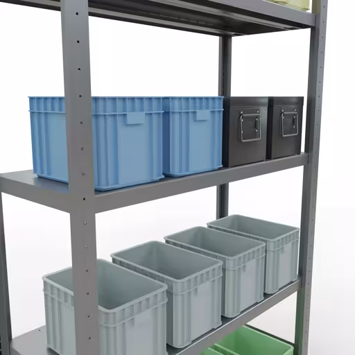 Image supplémentaire de l'article Étagère de base, étagère, système enfichable MULTIplus250, 2000 x 1000 x 400 mm, 5 étagères, barres longitudinales, galvanisé Représentation supplémentaire de l'article étagère de base, étagère à étagères, système enfichable MULTIplus250, 2000 x 1000 x 400 mm, 5 étagères, galvanisé à partir de l'étagère de base