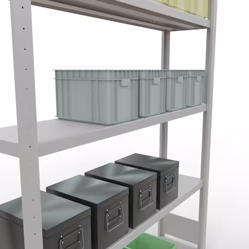 Figure n° 11 de l'article étagère de base, étagère, système enfichable MULTIplus250, 2000 x 1300 x 300 mm, 5 étagères, RAL 7035 gris clair du groupe de produits système enfichable de Schulte Lagertechnik