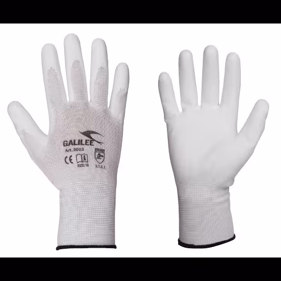 Gants tricotés en nylon avec revêtement PU blanc de Galilée Gants tricotés en nylon avec revêtement PU blanc, gants de travail