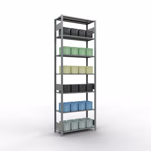 Immagine del prodotto n. 13 dell'articolo scaffale base, scaffale, sistema a innesto MULTIplus85, 3000 x 1000 x 400 mm (AxLxP), 7 ripiani, barre longitudinali, zincato Figura n. 13 dell'articolo scaffale base, scaffale, sistema a innesto MULTIplus85, 3000 x 1000 x 400 mm (AxLxP), 7 ripiani, barre longitudinali, zincato del gruppo di prodotti sistema a innesto della marca Schulte Lagertechnik