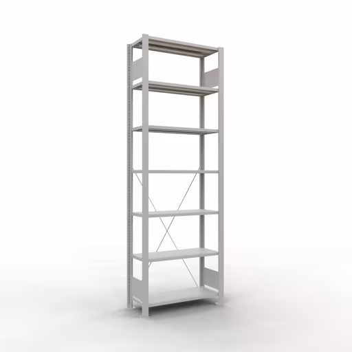 Scaffale Basic, scaffale per ufficio, sistema a innesto MULTIplus85, 2300 x 750 x 300 mm (AxLxP), 7 ripiani, traversa, senza barra di arresto, grigio chiaro di Schulte Lagertechnik Scaffale Basic, scaffale per ufficio, sistema a innesto MULTIplus85, 2300 x 750 x 300 mm (AxLxP), 7 ripiani, traversa, senza barra di arresto, grigio chiaro, sistema a innesto, articolo n. 36030