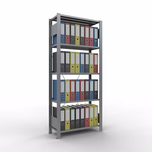 Figura n. 16 dell'articolo Scaffale base, scaffale per ufficio MULTIplus85 sistema a innesto, 1800 x 750 x 300 mm (AxLxP), 5 ripiani, traversa, zincato, con barra di arresto del gruppo di prodotti Scaffali per ufficio della marca Schulte Lagertechnik
