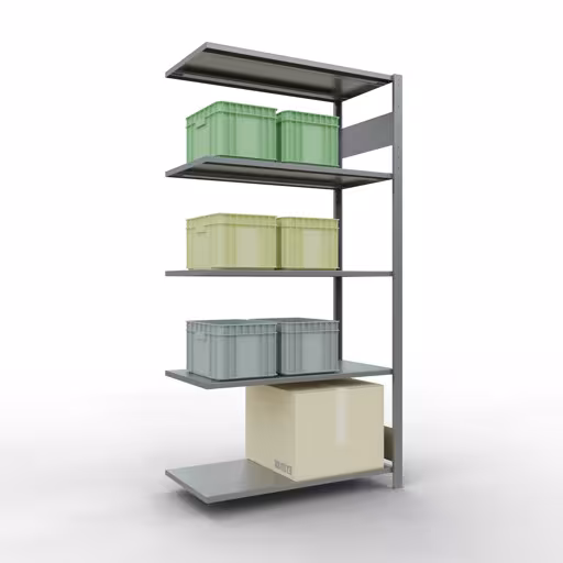 Zusatzbild des Artikels Anbauregal, Fachbodenregal Stecksystem MULTIplus150, 2000 x 1000 x 500 mm (HxBxT), 5 Fachböden, Längenriegel, verzinkt Zusatzbild des Artikels Anbauregal, Fachbodenregal Stecksystem MULTIplus150, 2000 x 1000 x 500 mm (HxBxT), 5 Fachböden, Längenriegel, verzinkt aus Anbauregal