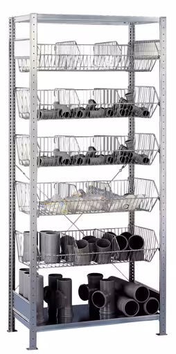 Scaffale base, ripiano con cestello in rete metallica MULTIplus150, 2300 x 1000 x 500 mm (AxLxP), zincato, 2 ripiani, 5 cestelli in rete metallica della marca Schulte Lagertechnik dalla gamma di prodotti Scaffali