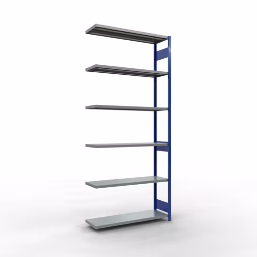 Rayonnage supplémentaire, rayonnage à étagères, système enfichable MULTIplus250, 3000 x 1300 x 400 mm (HxLxP), 7 étagères, barre de longueur, RAL 5010 bleu gentiane/galvanisé, étagère supplémentaire, réf. 12947-130-LR-B