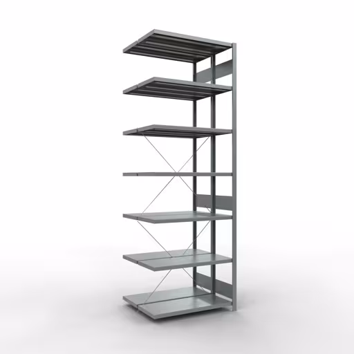 Étagère supplémentaire, étagère double, système d'étagères MULTIplus250, 3000 x 1000 x (2x400) mm (HxLxP), 2x7 étagères, traverse, galvanisé, étagères doubles, réf. 14247-A