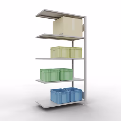 Rayonnage supplémentaire, étagère, système enfichable MULTIplus85, 2000 x 1000 x 500 mm (HxLxP), 5 étagères, barres de longueur, RAL 7035 gris clair de la catégorie des étagères supplémentaires avec le GTIN 4004514295958 Étagère supplémentaire, étagère, système enfichable MULTIplus85, 2000 x 1000 x 500 mm, 5 étagères, gris clair RAL 7035 de la marque Schulte Lagertechnik de la gamme de produits du système enfichable