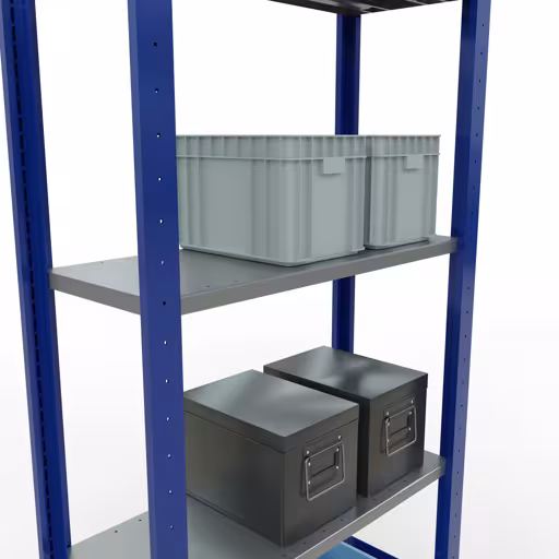 Étagère de base, étagère, système enfichable MULTIplus150, 2000 x 750 x 300 mm, 5 étagères, RAL 5010 bleu gentiane/galvanisé/galvanisé avec la référence réf. 12730-75-LR-B Étagère de base, étagère, système enfichable MULTIplus150, 2000 x 750 x 300 mm, 5 étagères, RAL 5010 bleu gentiane/galvanisé/galvanisé de Schulte Lagertechnik de la catégorie système enfichable