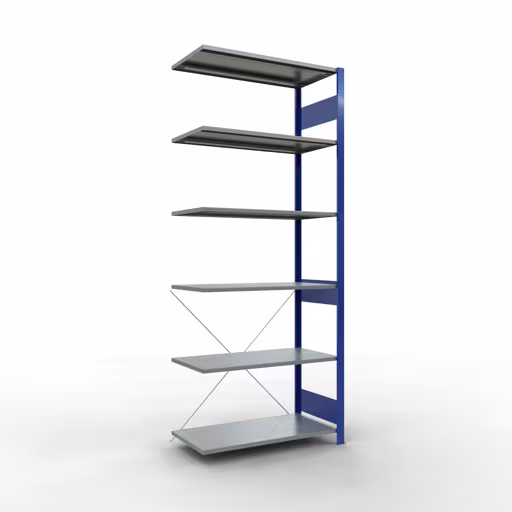 Scaffali componibili, scaffali, sistema a innesto MULTIplus150, 2500 x 1000 x 500 mm (AxLxP), 6 ripiani, traversa, RAL 5010/zincato della marca Schulte Lagertechnik della gamma sistemi a innesto