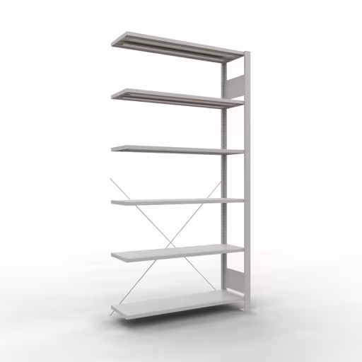 Scaffale aggiuntivo, scaffale per ufficio, sistema a innesto MULTIplus85, 2000 x 1000 x 300 mm (AxLxP), 6 ripiani, traversa, senza barra di arresto, grigio chiaro di Schulte Lagertechnik Scaffale aggiuntivo, scaffale per ufficio, sistema a innesto MULTIplus85, 2000 x 1000 x 300 mm (AxLxP), 6 ripiani, traversa, senza barra di arresto, grigio chiaro, sistema a innesto, articolo n. 36028