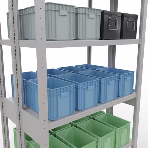 Image du produit n° 8 de l'article étagère de base, système enfichable pour étagères MULTIplus250, 2500 x 1000 x (2x300) mm, 2x6 étagères, RAL 7035 gris clair de la gamme d'étagères pour étagères de la marque Schulte Lagertechnik