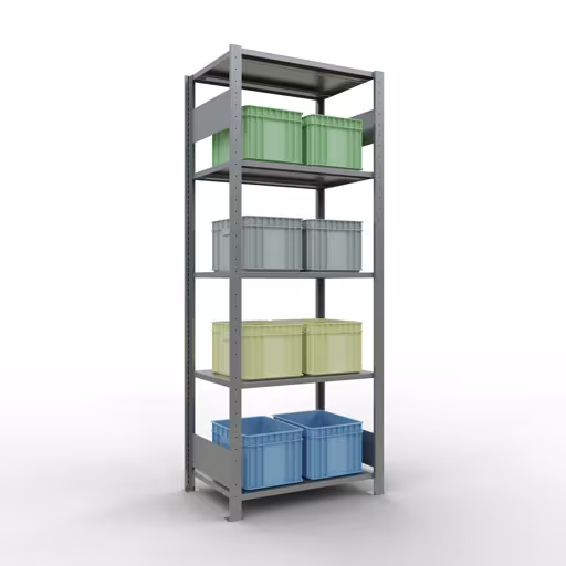 Scaffale base, scaffale, sistema a innesto MULTIplus150, 2000 x 750 x 500 mm (AxLxP), 5 ripiani, barre longitudinali, zincato con l'articolo n. 12750-75-LR Scaffale base, scaffale, sistema a innesto MULTIplus150, 2000 x 750 x 500 mm (AxLxP), 5 ripiani, barre longitudinali, zincato di Schulte Lagertechnik della categoria Sistema a innesto