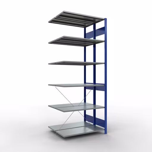 Scaffale aggiuntivo, scaffale doppio, sistema di scaffali MULTIplus150, 2500 x 1000 x (2x400) mm (AxLxP), 2x6 ripiani, traversa, RAL 5010 blu genziana di Schulte Lagertechnik con l'articolo n. 32746-B