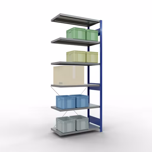 Image du produit n° 11 de l'article étagère supplémentaire, système enfichable MULTIplus250, 2500 x 1000 x 500 mm, 6 étagères, RAL 5010 bleu gentiane/galvanisé de la gamme de produits système enfichable de la marque Schulte Lagertechnik