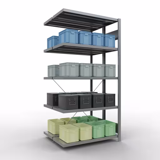 Scaffale aggiuntivo, scaffale doppio, sistema di scaffali MULTIplus250, 2000 x 1000 x (2x400) mm (AxLxP), 2x5 ripiani, traversa, zincato con GTIN 4004514286093 Scaffale aggiuntivo, scaffale doppio, sistema di scaffali MULTIplus250, 2000 x 1000 x (2x400) mm (AxLxP), 2x5 ripiani, traversa, zincato di Schulte Lagertechnik con l'articolo n. 14245-A