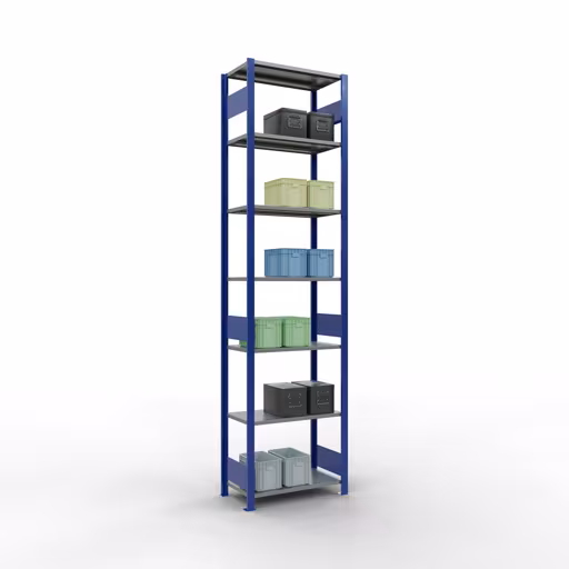 Immagine del prodotto n. 15 dell'articolo scaffale base, scaffale, sistema a innesto MULTIplus150, 3000 x 750 x 400 mm, 7 ripiani, RAL 5010 blu genziana/zincato/zincato della gamma di prodotti del sistema a innesto della marca Schulte Lagertechnik