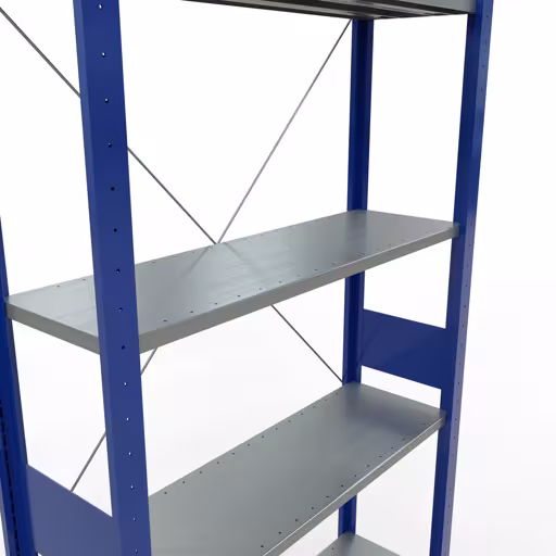Un'altra vista dell'articolo scaffale base, scaffale, sistema a innesto MULTIplus150, 3000 x 1000 x 300 mm (AxLxP), 7 ripiani, traversa, RAL 5010/zincato dalla categoria Sistema a innesto
