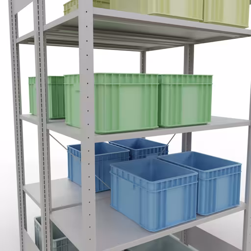 Un'altra vista dell'articolo Scaffale base, scaffale doppio, sistema a innesto per scaffale MULTIplus150, 2000 x 1000 x (2x500) mm (AxLxP), 2x5 ripiani, traversa, RAL 7035 grigio chiaro dalla categoria Scaffali